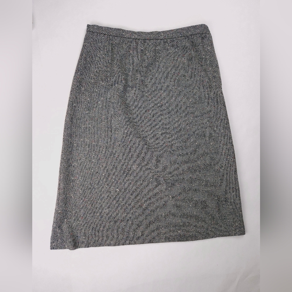 Century Of Boston Vintage Tweed Herringbone Wool Skirt Black White Medium